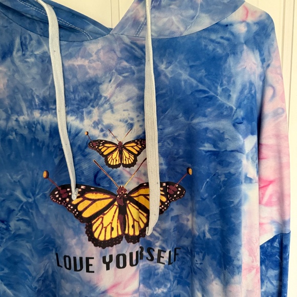 Love Yourself Tie Dye Hoodie light weight 2X Butterfly - Picture 6 of 10